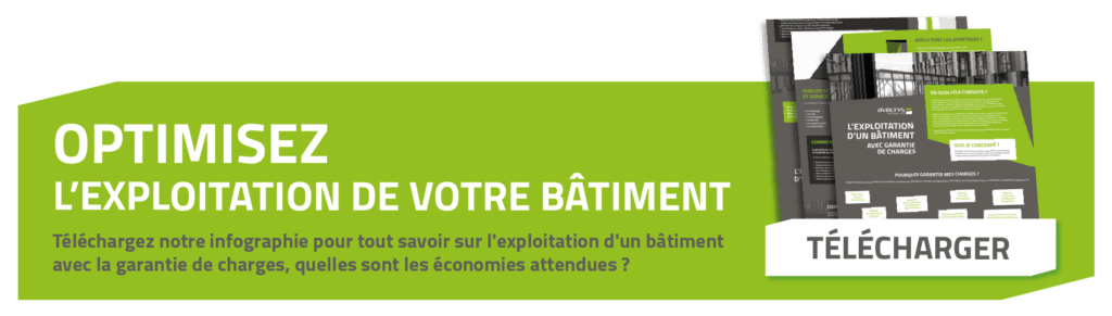 Bannière présentant l’infographie sur l’optimisation de l’exploitation d’un bâtiment avec garantie de charges et bouton Télécharger