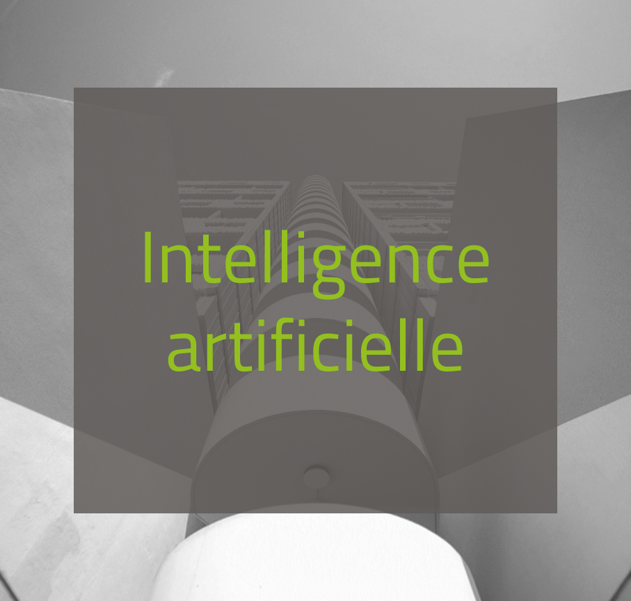 Illustration d’un immeuble avec le texte “Intelligence artificielle” en surimpression