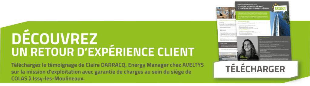 Bannière présentant un retour d’expérience client sur une mission d’exploitation avec garantie de charges au sein d’un bâtiment tertiaire