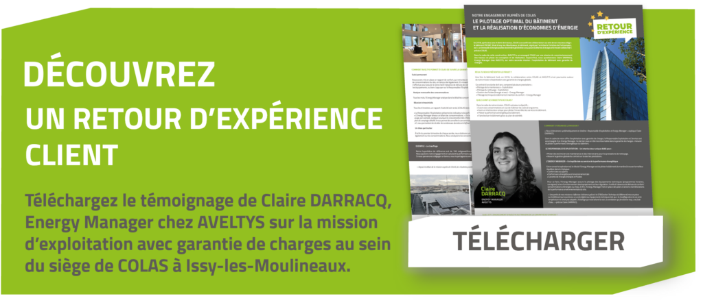Bannière présentant un retour d’expérience client sur une mission d’exploitation avec garantie de charges au sein d’un bâtiment tertiaire