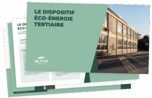Mockup horizontal du guide Éco‑Énergie Tertiaire montrant la couverture et plusieurs pages intérieures