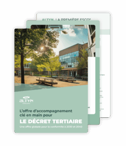 Mockup de brochure présentant l’offre d’accompagnement clé en main pour le Décret Tertiaire du Groupe Altyn
