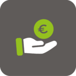 Icône représentant une main ouverte tenant une pièce avec symbole euro
