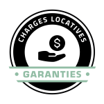 Badge circulaire indiquant Charges Locatives Garantis avec une icône de main et pièce de monnaie