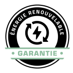 Badge circulaire indiquant Énergie Renouvelable Garantie avec un pictogramme de cycle énergétique