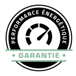 Badge circulaire indiquant Performance Énergétique Garantie avec un pictogramme de jauge